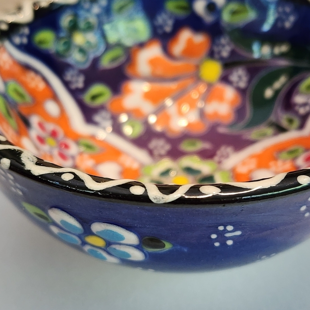 Hand Painted Embossed Ceramic Small Bowl Turkish Style Floral Bright Ring Dish - Picture 7 of 7
